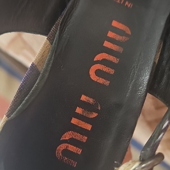 Vintage Miu Miu Striped Calzature Donna Fabric Coated Peep Toe Heels Sz 39 - Picture 7 of 7